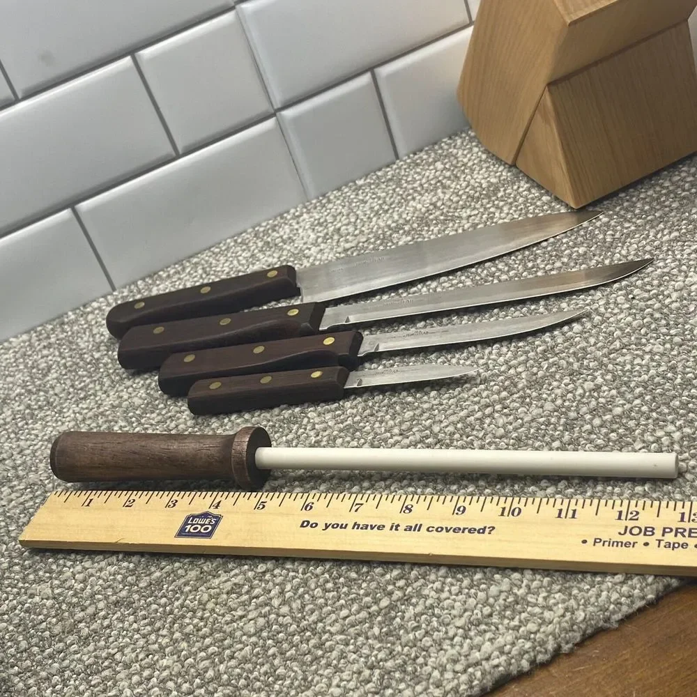 Old‎ Homestead Knife Set 4 Knives Sharpener With Holding Block